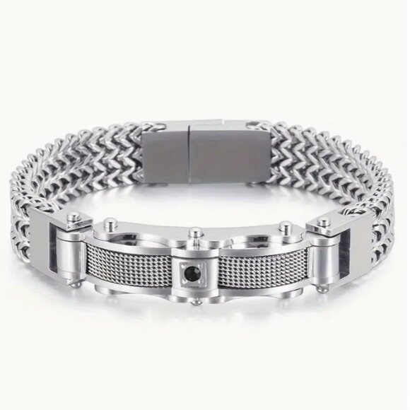 Men'S 304 304 Stainless Steel Hip-Hop Style Bracelet w/ Motorcycle Chain Design - Picture 1 of 7